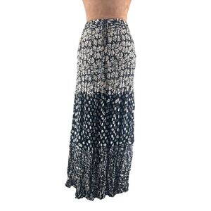 Chaudry KC Y2K Deadstock Black White Boho Maxi Skirt 2X Made in India Rayon RARE
